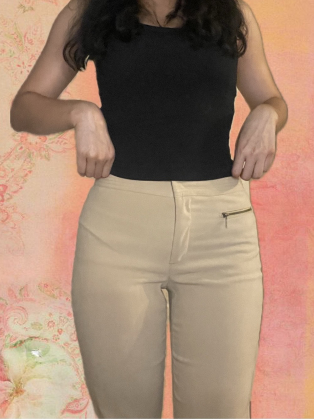 Jessica Beige Straight-Leg Pants with Zip Accent